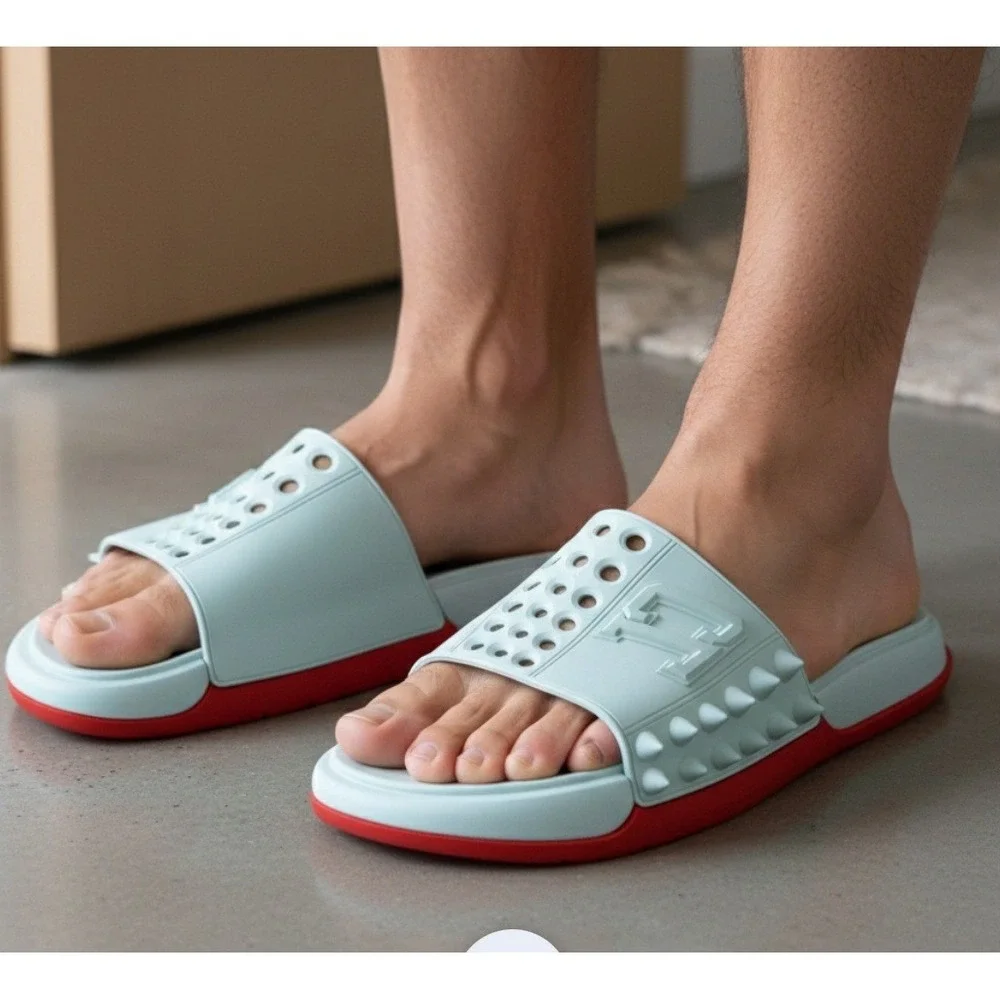 Christian Louboutin 1240945 Take It Easy Iceberg Blue Rubber Slide Sandal, 44 - Picture 13 of 15